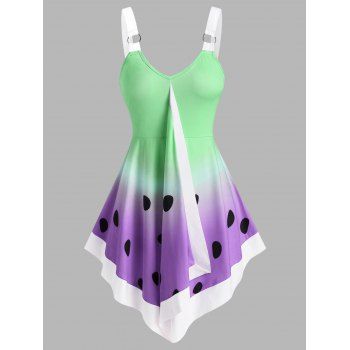 

Watermelon Print Pointed Hem O-ring Tank Top, Light purple