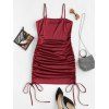 Robe Moulante Sanglée Brillante Plissée de Grande Taille - Rouge foncé L