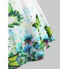 T-shirt Plongeant à Papillon Floral à Manches Courtes Grande Taille - Bleu clair 4X