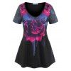 T-shirt Décontracté à Imprimé Fleur de Grande Taille - Noir 1X