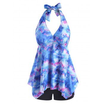 

Halter Tie Dye Handkerchief Hem Tankini Swimwear, Multicolor