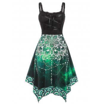 

Plus Size Lace Up Floral Handkerchief Dress, Green