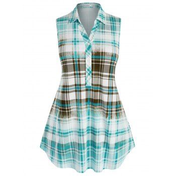 

Plus Size Sleeveless Plaid Colorblock Blouse, Light green