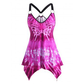 

O-ring Tie Dye Butterfly Handkerchief Plus Size Tank Top, Purple