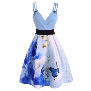 

Watercolor Butterfly Flower Surplice Cami Sundress, Light blue