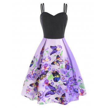 

Vacation Floral Butterfly Ombre Dual Strap Flared A Line Cami Dress, Light purple