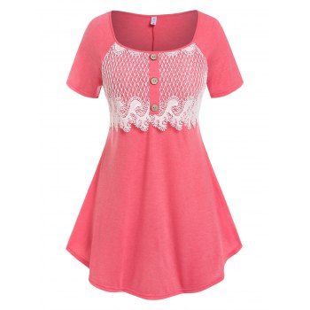 

Plus Size Raglan Sleeve Lace Insert Tee, Light pink