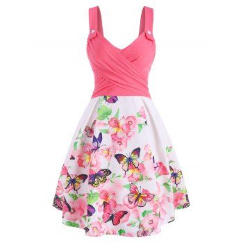 Summer Butterfly Flower Print Crossover High Waisted A Line Sundress, Light pink
Summer Butterfly Flower Print Crossover High Waisted A Line Sundress, Light pink