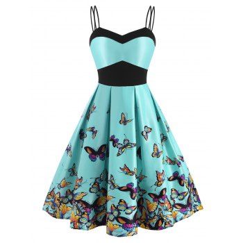 

Dual Strap Butterfly Print Empire Waist Dress, Multicolor