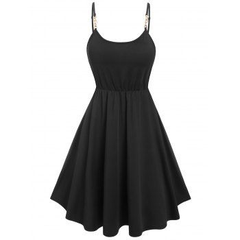 

Chains Straps Cami Flare Dress, Black