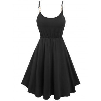 

Chains Straps Cami Flare Dress, Black