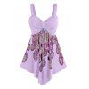 Débardeur Asymétrique Noué Plume de Paon de Grande Taille à Ourlet Asymétrique - Violet clair L