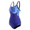 Cinched Side Floral Dotted Checked Tankini Swimwear - DEEP BLUE XL