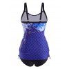 Cinched Side Floral Dotted Checked Tankini Swimwear - DEEP BLUE M