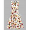 Robe d'Eté Mi-Longue Ceinturée à Imprimé Fleur sans Manches de Vacance - Blanc XL