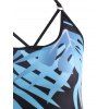 Strappy Back Leaves Print Tankini Swimwear - LIGHT BLUE S