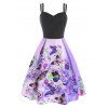 Vacation Floral Butterfly Ombre Dual Strap Flared A Line Cami Dress - LIGHT PURPLE XL