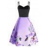 Vacation Floral Butterfly Ombre Dual Strap Flared A Line Cami Dress - LIGHT PURPLE M