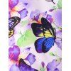 Robe Évasée en Ligne A à Deux Bretelles Motif Papillons et Fleurs de Vacance - Violet clair L