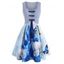 Robe Ligne A Fleur Papillon Aquarelle avec Nœud Papillon - Bleu clair M