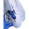 Robe Ligne A Superposée Fleur Papillon Aquarelle à Bretelle - Bleu clair XL