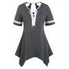 T-shirt Mouchoir Découpé de Grande Taille à Lacets - Gris Foncé 2X