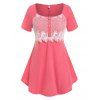 T-Shirt avec Empiècements en Dentelle à Manches Raglan Grande-Taille - Rose clair 2X