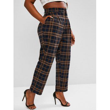 

Plus Size High Waisted Plaid Print Tapered Pants, Multicolor