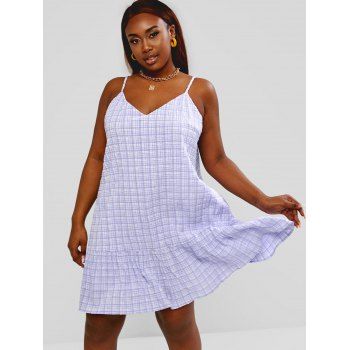 

Plus Size Plaid Flounce Seersucker Tunic Dress, Multicolor
