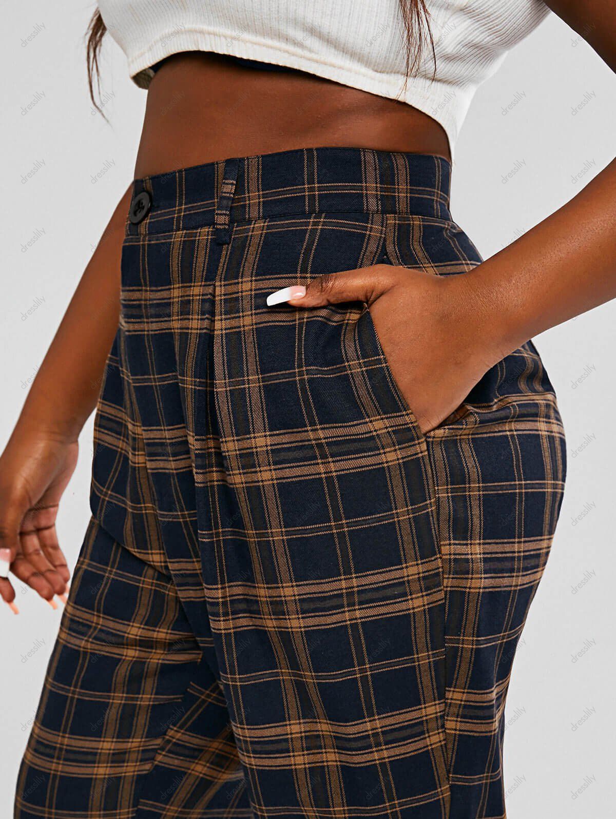 high waisted plaid pants plus size