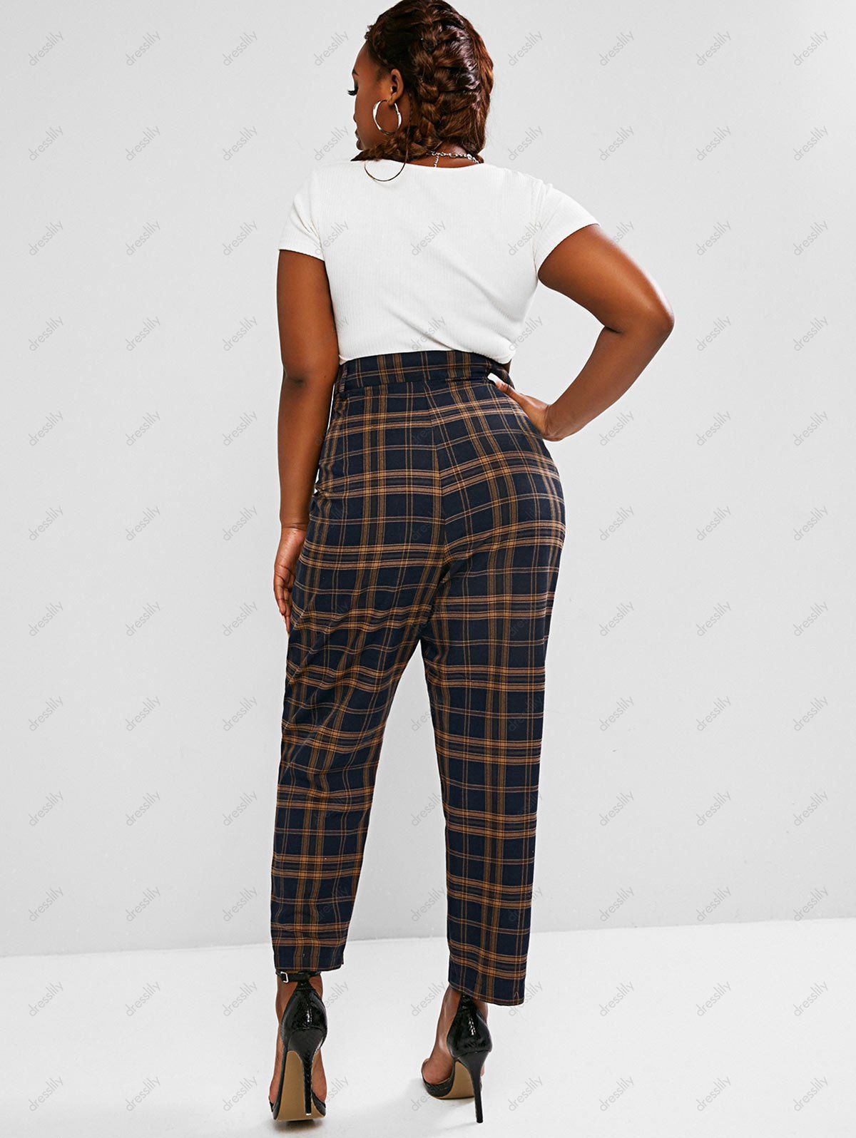 high waisted plaid pants plus size