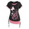 T-shirt Papillon Fleuri de Grande Taille Fausse Deux Pièces - Rose clair 5X