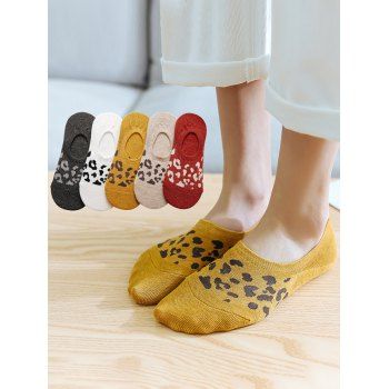 

5 Pairs Leopard Print No-Show Socks, Multicolor a