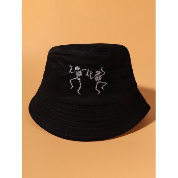 

Skeleton Embroidered Cotton Bucket Hat, Black