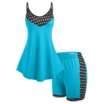 

Plus Size Stars Print Shorts Pajamas Set, Light blue
