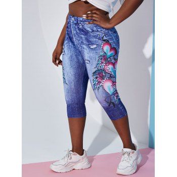 

Plus Size Butterfly 3D Jean Print Crop Jeggings, Blue