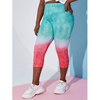 

Plus Size Watermelon Print Cropped Leggings, Green