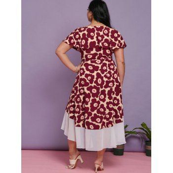 Plus Size Floral Print Ruffle High Low Maxi Dress