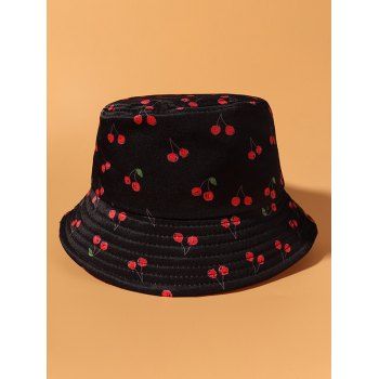 

Allover Cherry Print Bucket Hat, Black
