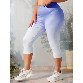 

Plus Size 3D Print Ombre Capri Leggings, Blue