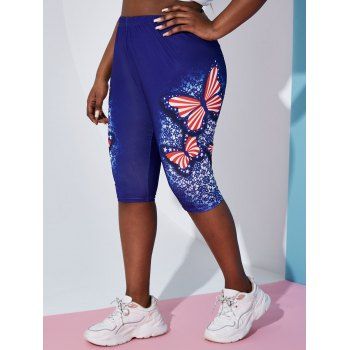 

Plus Size High Rise Butterfly Print Cropped Leggings, Deep blue