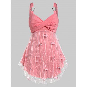 

Plus Size O Ring Front Twist Butterfly Tank Top, Light pink