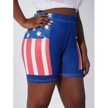 

Plus Size American Flag Print Shorts, Blue