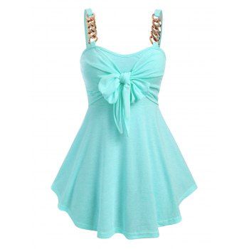 

Plus Size Chain Strap Bowknot Tank Top, Light green