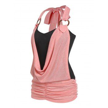 

Cowl Front O Ring Faux Twinset Tank Top, Light pink