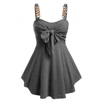 

Plus Size Chain Strap Bowknot Tank Top, Gray