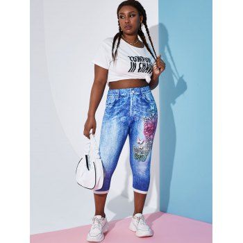 Plus Size 3D Denim Butterfly Print Jeggings