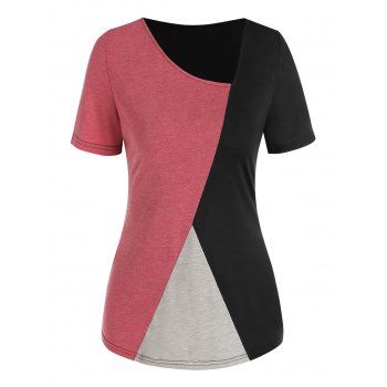 

Short Sleeve Skew Collar Contrast T-shirt, Black
