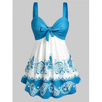 

Plus Size Front Tie Paisley Floral Print Tank Top, Blue