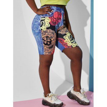 

Plus Size Psychedelic Bandana 3D Jean Print Shorts, Blue